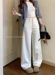 Real photo ~ High Street Loose Wide Legs Women's New American Retro High Waist Straight-Lead Pants