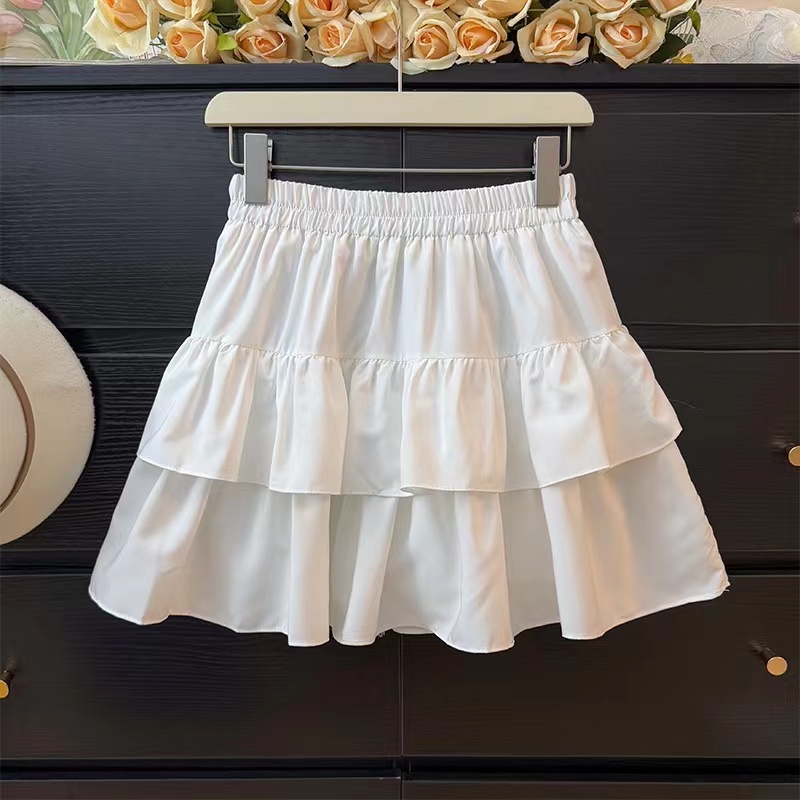 Original fabric ~ French sweet pleated hem slimming A-line tulip cake short skirt for women high-waisted trendy
