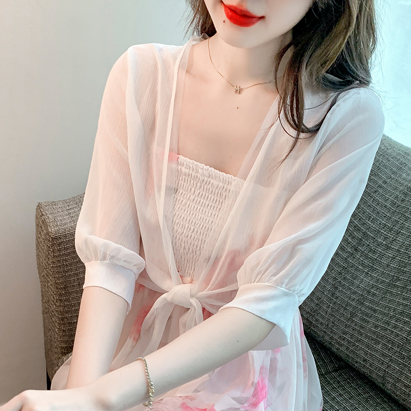 Shipped shawl jacket for women 2025 spring and summer new vest versatile chiffon sun protection ultra-thin short exterior cardigan