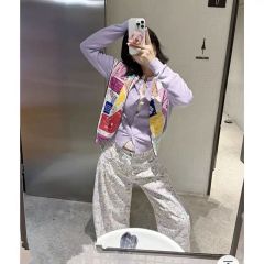 Sweet little fish jeans off-white cartoon printed straight loose wide-leg floor pants