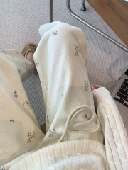 Three-dimensional waist #2025 spring new lace spliced ​​puppy print straight-tune casual pants wide-leg pants