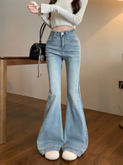 Real photo ~ American retro jeans for women with high waist slim fit and elastic trousers