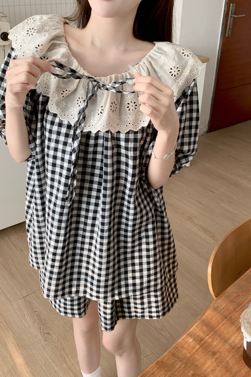 Real shot of Korean version of all cotton spring and summer lazy style loose and comfortable short-sleeved casual walk home clothing set