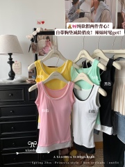 Real photo of hot girls fake two-piece suspender vest for women new French slim and versatile base top with chest pad