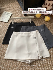 Real photo of a gray slit suit skirt with high waist slim hip skirt hot girl a-line one-step short skirt