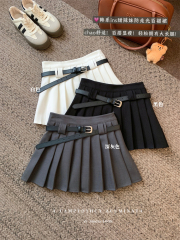 Real shot ~ American campus style pleated skirt for women with high waist slim A-line hot girl anti-exposure skirt