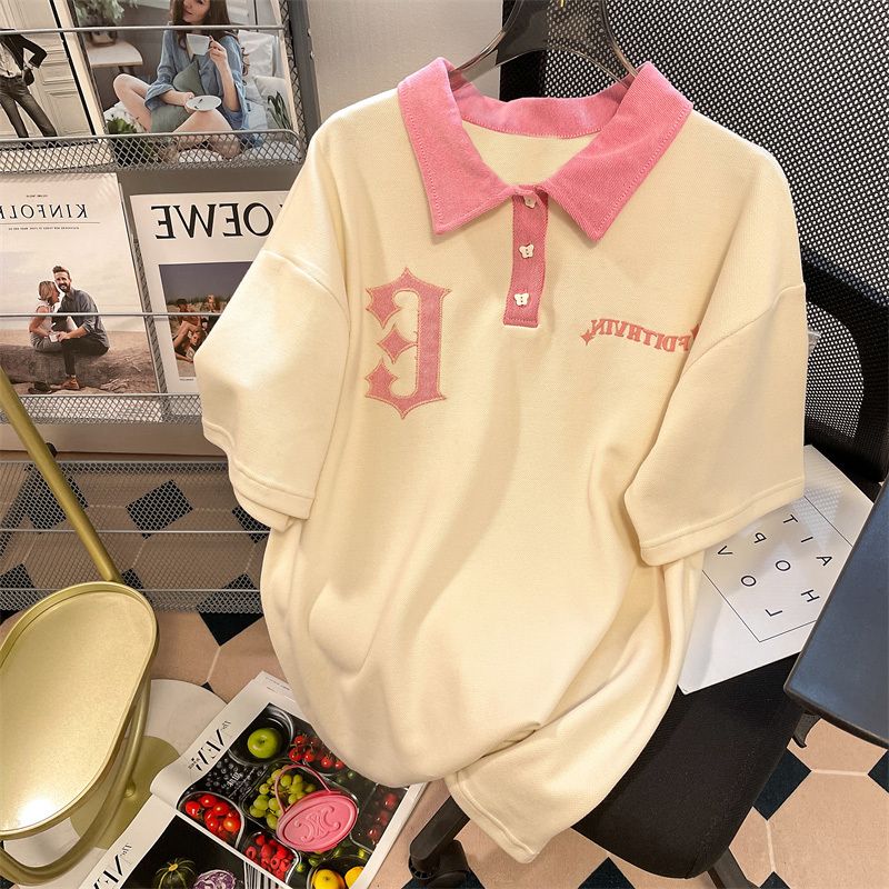 2025年新款繡花 短袖t恤女夏寬鬆POLO衫上衣