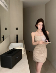 Real shot~Golden rose skirt with beautiful temperament dress, noble slim and slim skirt for women in summer