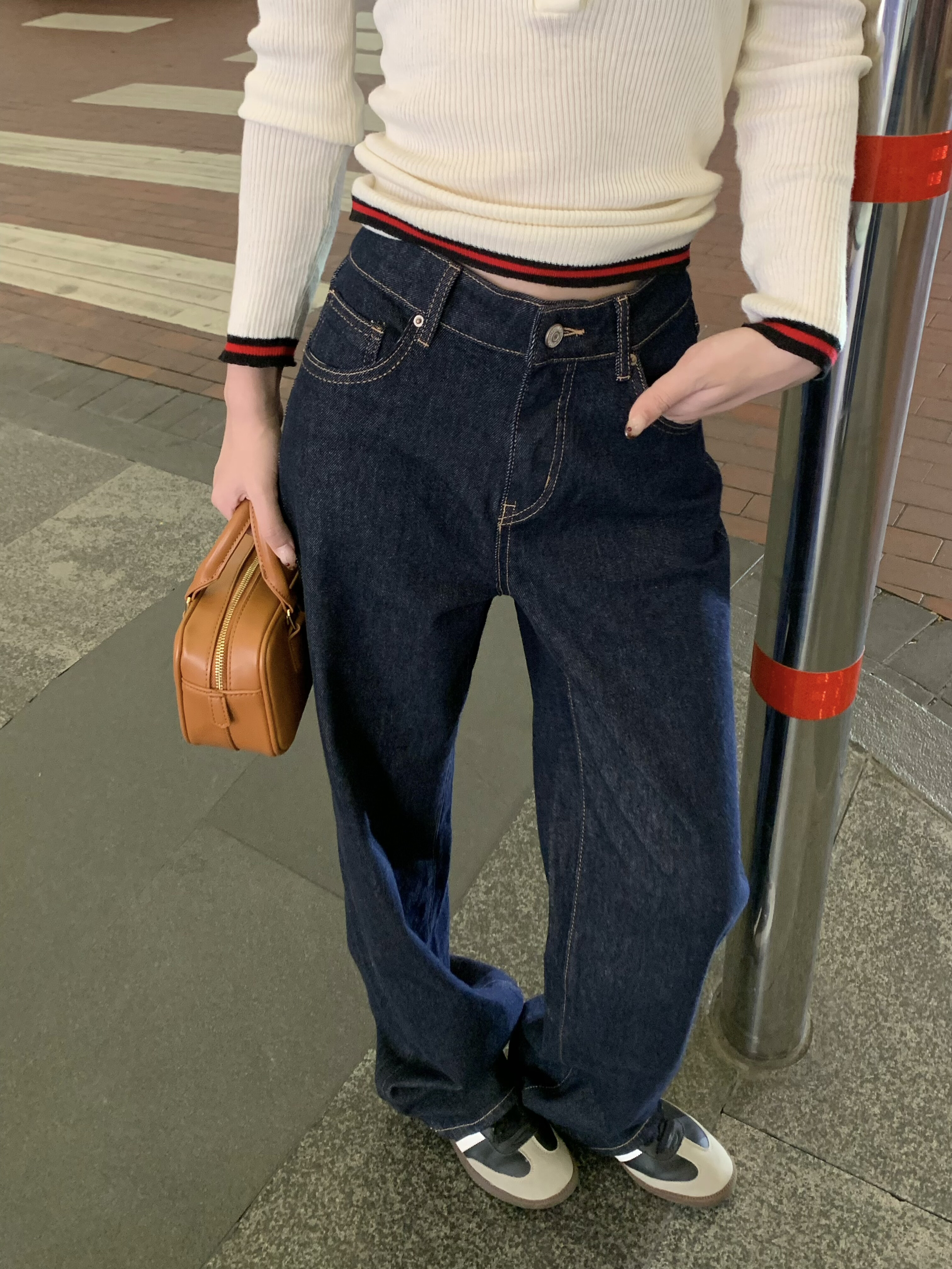 Real shot!  Denning Blue Straight Jeans Women's Retro Evergrande Primary Color Casual Pants Trousers