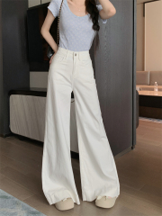 Real shot ~ American retro jeans for women's new high-waist loose draped wide-leg floor trousers