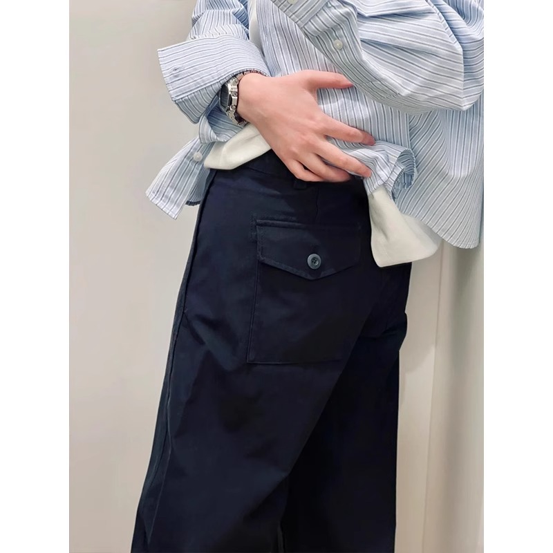 Suit waist #2025 early spring new navy blue loose casual pants work pants scimitar pants