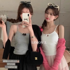 Sweet hot girl bow suspender vest new style salty and sweet inner wear simple short top