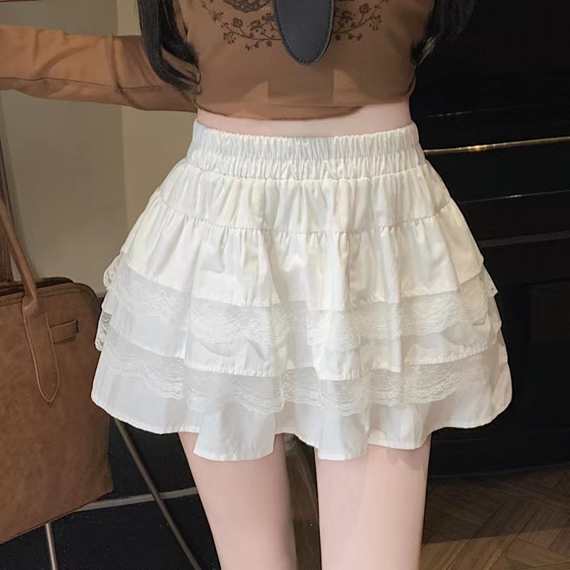Original style~ ballet-style lace cake skirt half skirt for women, spring edition, high-waisted, slimming A-line padded short skirt