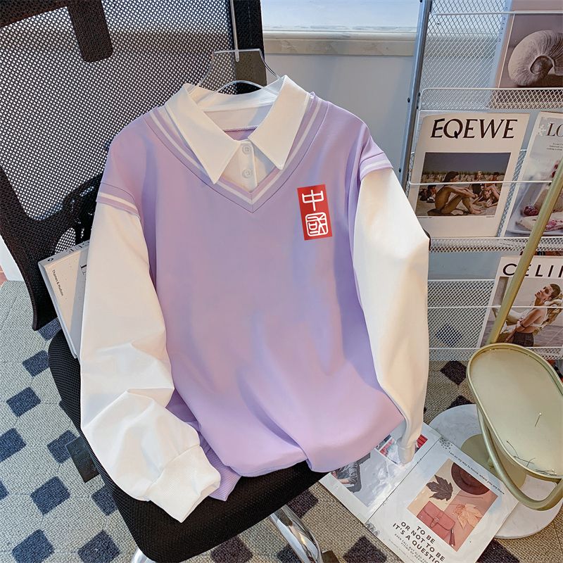 實拍 2025年新款後包領斜紋 上衣薄款POLO領衛衣女卡通長袖外套
