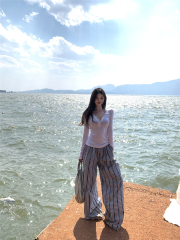 Real shot!  Pure desire top T-shirt for women in spring and summer new sexy, slightly translucent long-sleeved hot girl vacation suit trendy