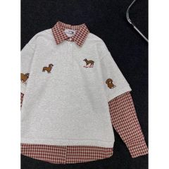 Korean Version Cute Puppy Embroidered Polo Neck Sweatshirt for Men and Women, Spring and Autumn Season Thin Style Two-Piece Padded Jacket Trendy