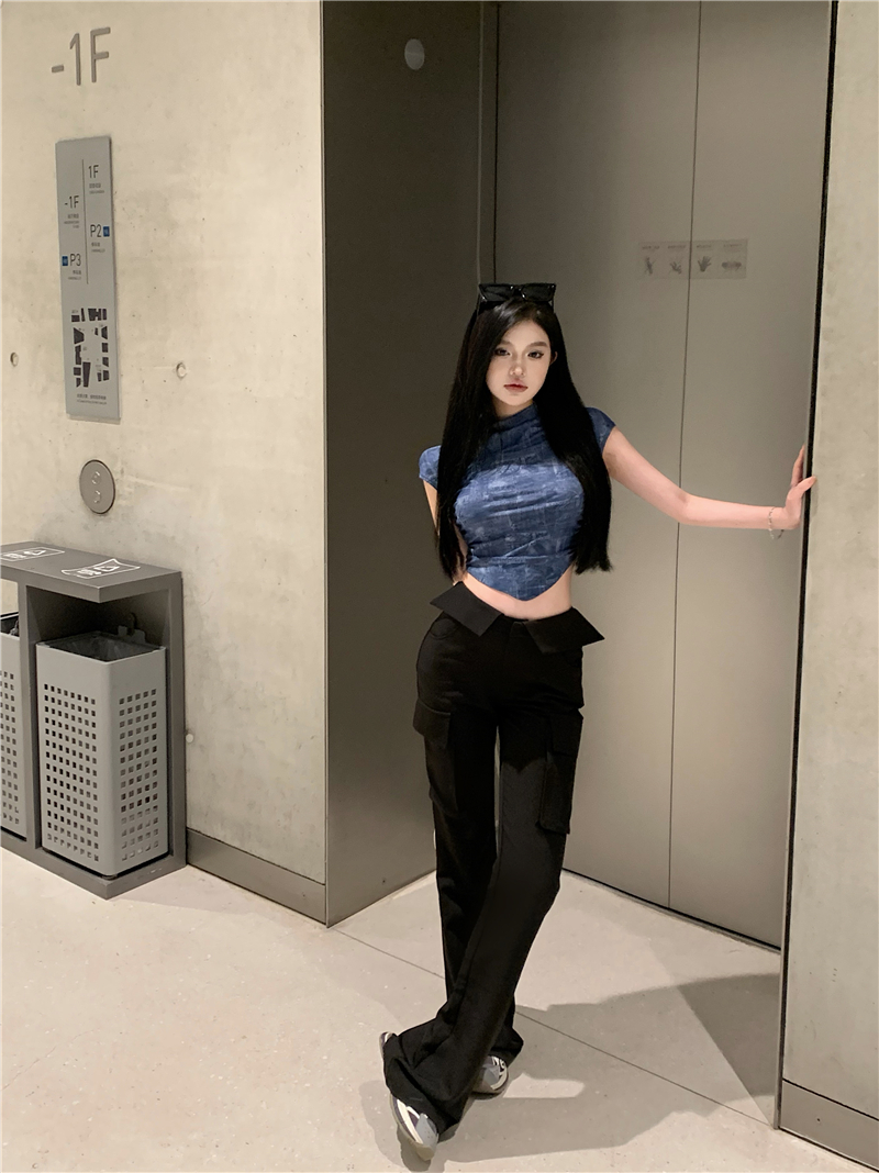 Real shot!  American style flip waist casual pants for women slim fit slim overalls trousers