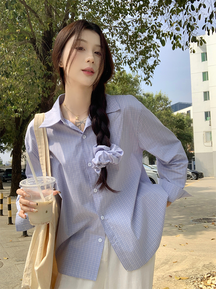 實拍 韓chic春夏人手一件簡約格子襯衫送發圈