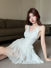 Real shot of ballet style lace suspender dress