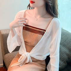 Shipped small shawl jacket for women 2025 spring and summer new versatile chiffon sunscreen ultra-thin short outer cardigan