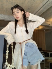 Real shot Korean version loose slim mid-length sweet and elegant casual cotton and linen skirt high-end dress