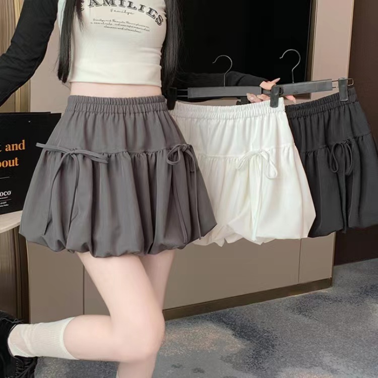 Ballet-style bow women's summer A-line half-body skirt puff skirt elastic waist tie-dye bud sweet-cool lantern short skirt