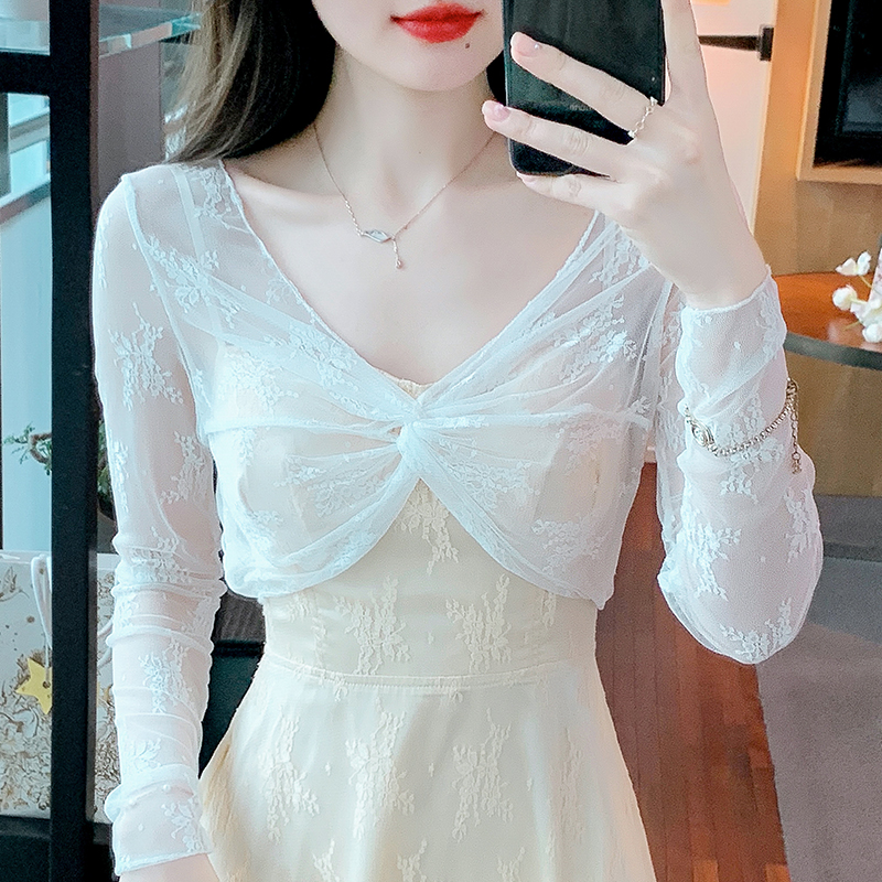 Shipped 2025 Spring and Summer New Slim Short Lace Shirt Long Sleeve Sun Protection