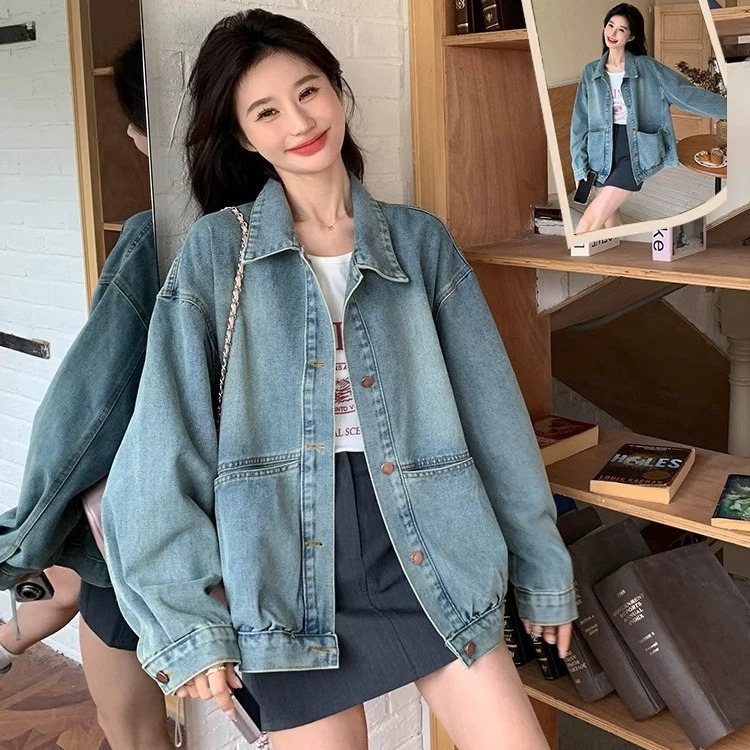 Retro denim jacket for women in spring and autumn new Korean style lazy style small loose casual versatile jacket top trendy