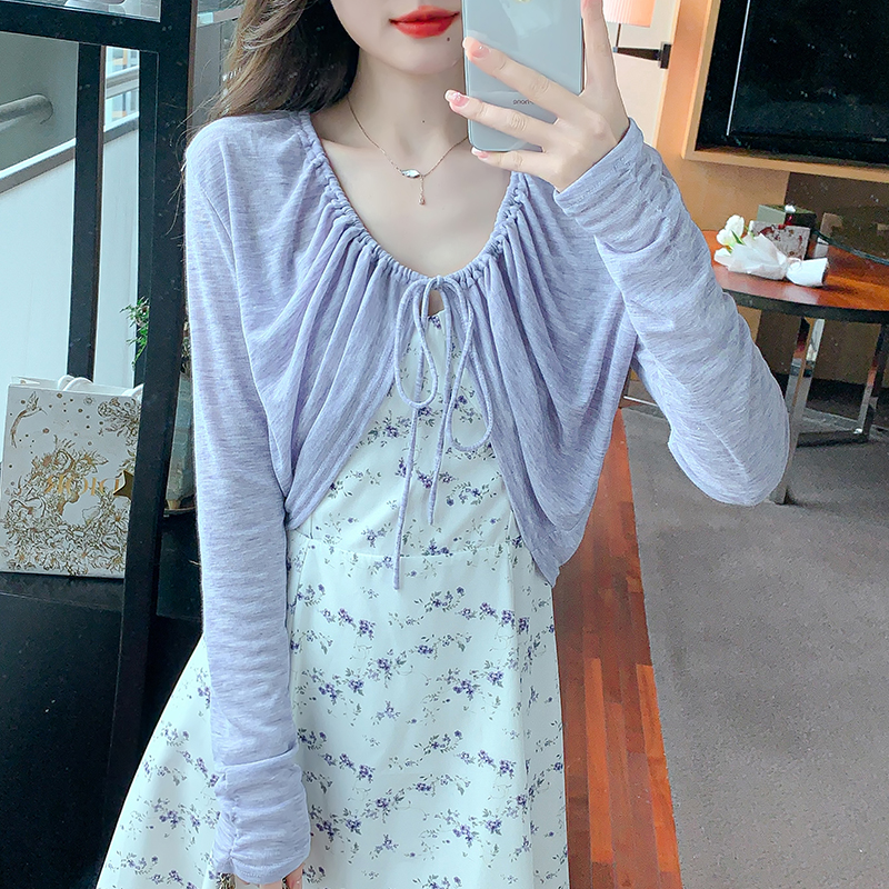 Shipped 2025 Spring and Summer New Lace-up Sunscreen Knitted Sweater Long Sleeve Small Shawl