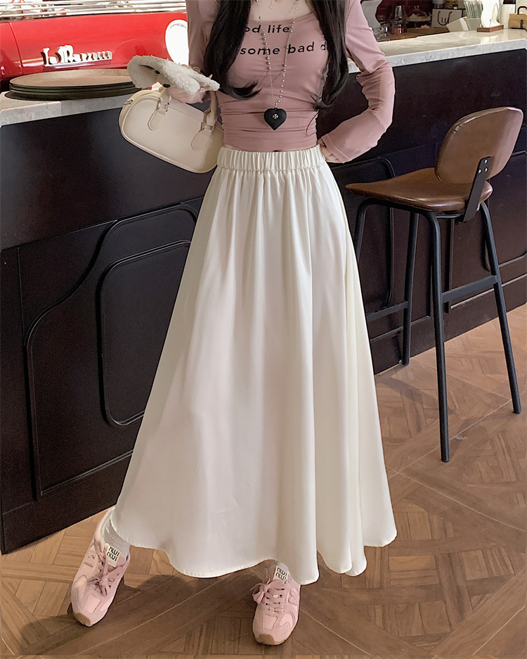 Real shot ~ Early spring design satin drooping skirt new high-waisted slim big skirt long skirt women's skirt