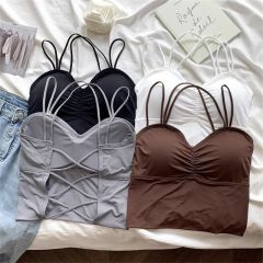 百搭2025純色百搭經典外穿吊帶背心帶胸墊美背性感上衣女