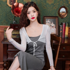 Shipped 2025 mesh sunscreen cardigan jacket for women summer lace-up shawl with skirt long sleeves thin