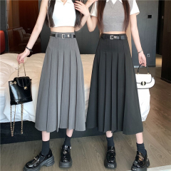 Suit fabric skirt for women in autumn and winter new casual A-line skirt temperament high-waisted pleated skirt long
