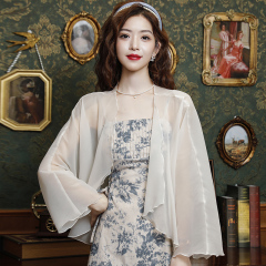 Shipped 2025 summer new mesh protective shawl top with women's suspender skirt fairy-style cardigan