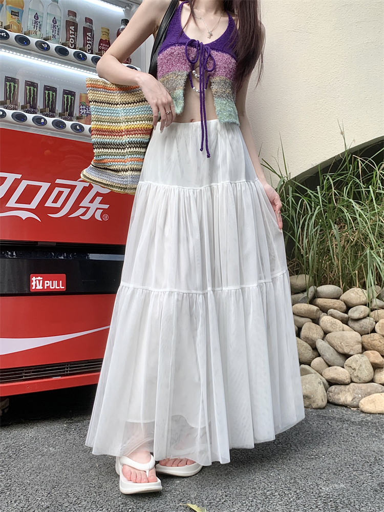 Real shot ~ New fairy-like fluttering mesh skirt for women with light and soft A-line cake skirt midi skirt