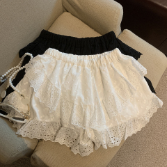 Real shot of the new Korean style summer versatile skirt pants three-dimensional hollow lace skirt