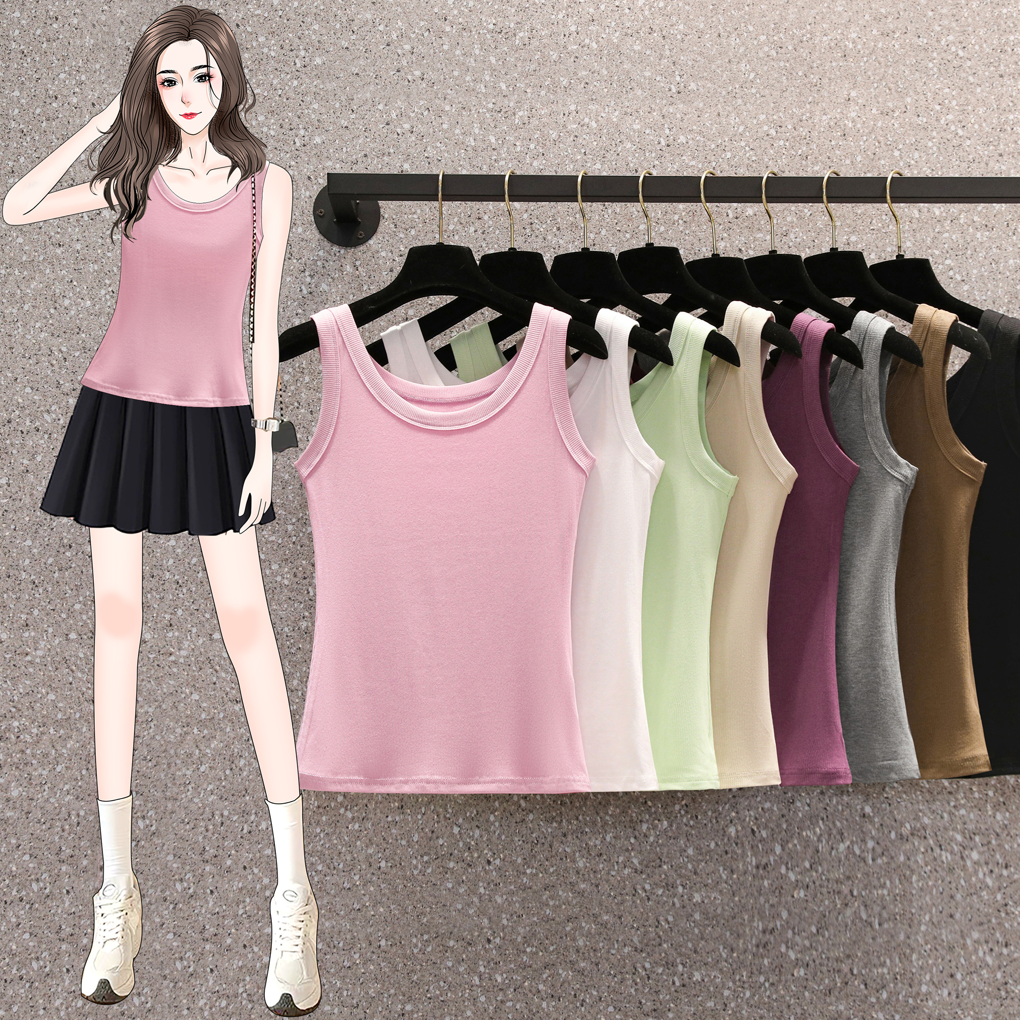 Summer suspender vest for women wearing outer and anti-exposed pure cotton sleeveless T-shirt for bottoming