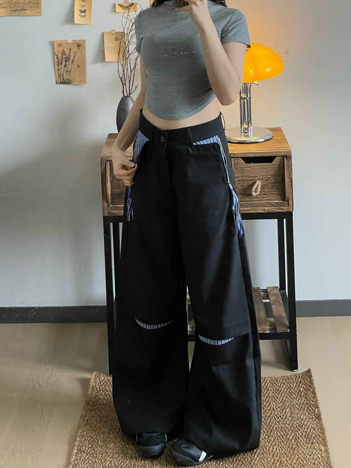 Suit waist #New style of broken spliced ​​striped strap suit pants casual pants 2025 early spring