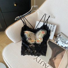 實拍純欲風百搭蝴蝶釘珠背心露鎖骨重工顯瘦百搭單穿美背小吊帶女