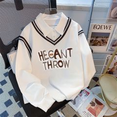 Photographed 2025 New Model Back Pack Collar Twill Thin POLO Collar Sweatshirt Women Cartoon Long Sleeve Outerwear