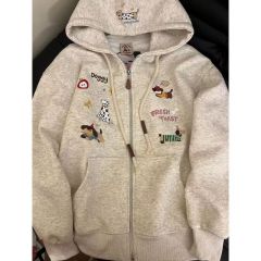 Velvet Compound Milk Fabric/Silver Fox Fur Sweet Checkered Hooded Sweatshirt for Women - Early Spring Jacket