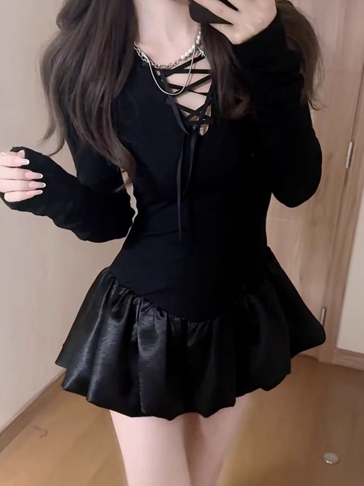 Black Dress for Children Spring 2025 New Short Skirt Set for Spring Korean Style Outfit High-end Spring and Autumn