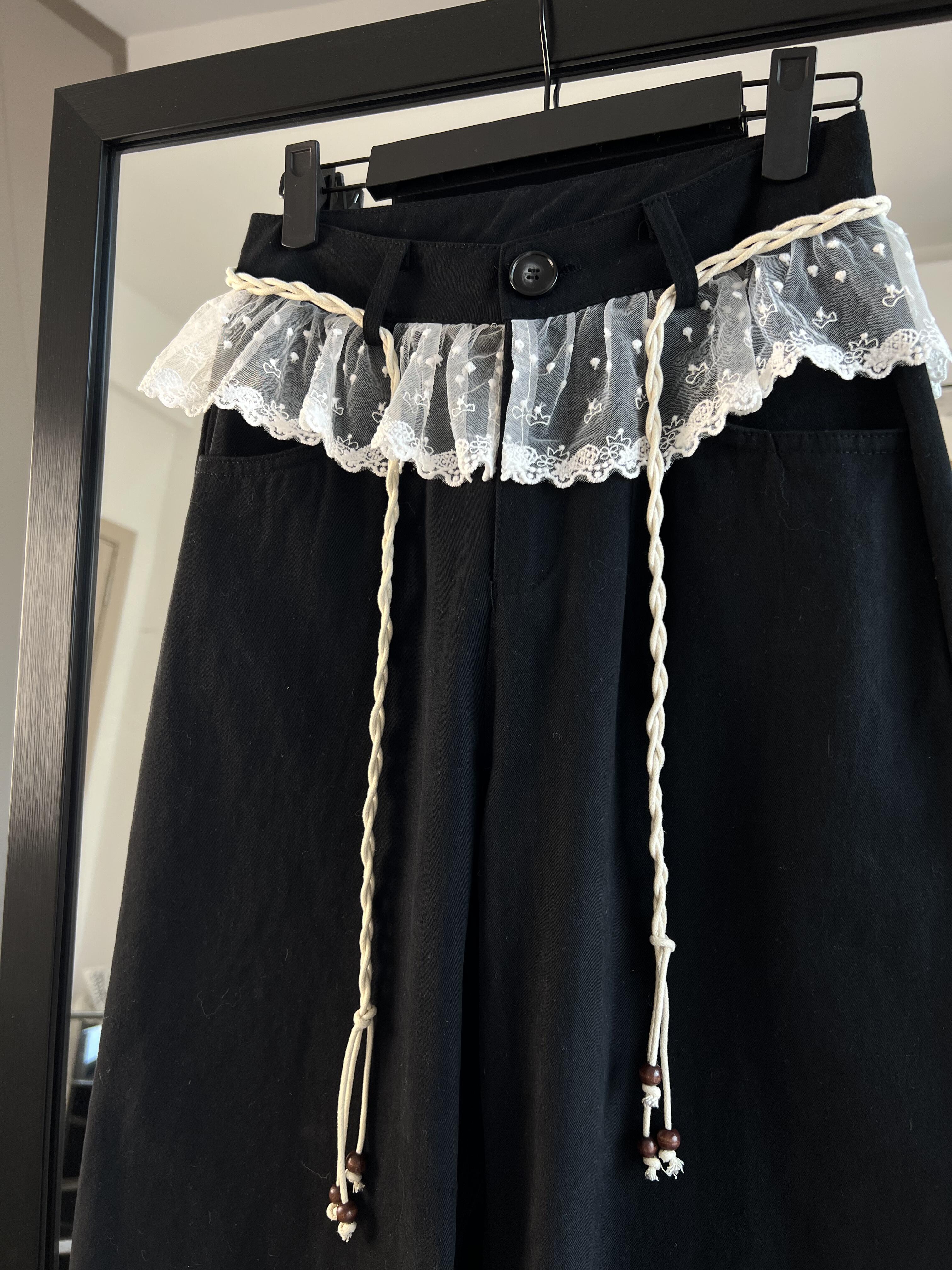 Suit waist lace splicing niche design jeans for women's spring high-end trousers