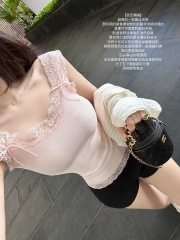 Pure twin lace cheese plaid soft glutinous suspender vest new summer style
