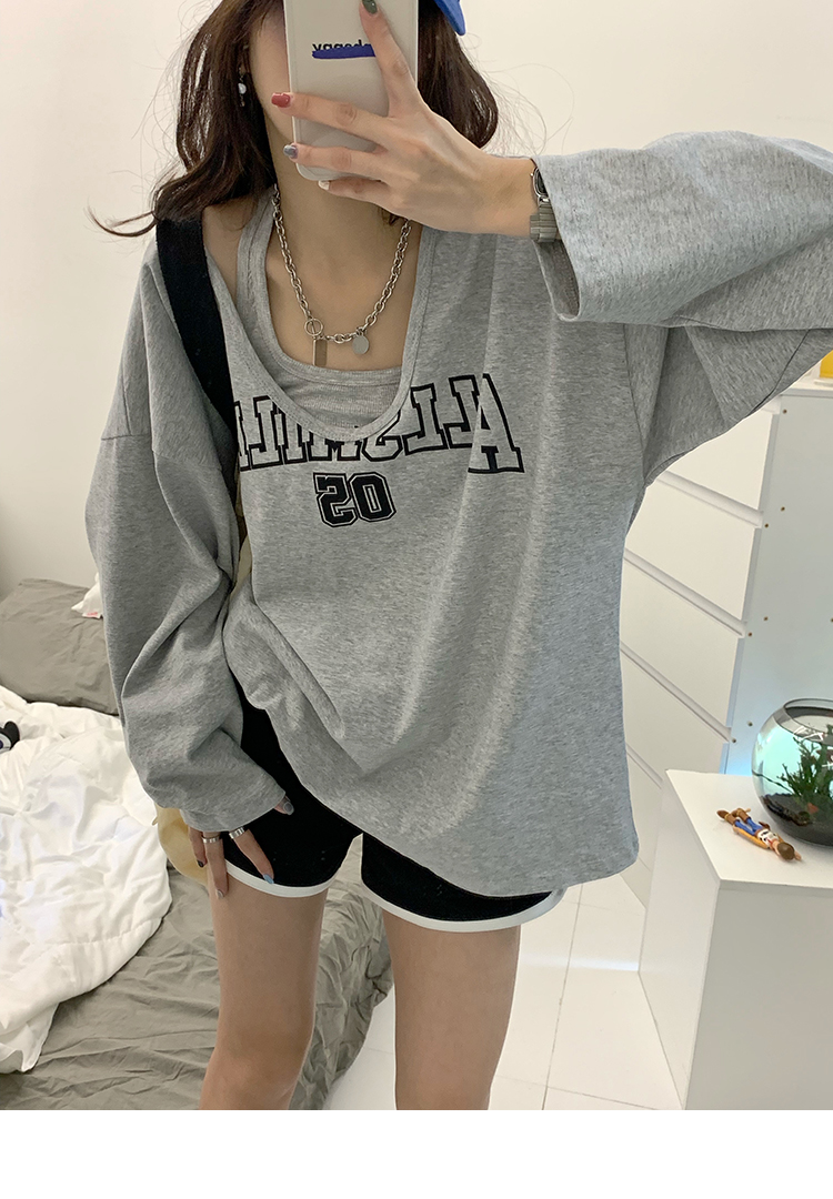 6535 cotton and ice thread retro letter printing T-shirt women's trendy American base shirt top