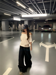 Real shot!  Low waist wide-leg original color jeans for women American retro loose casual straight trousers trendy