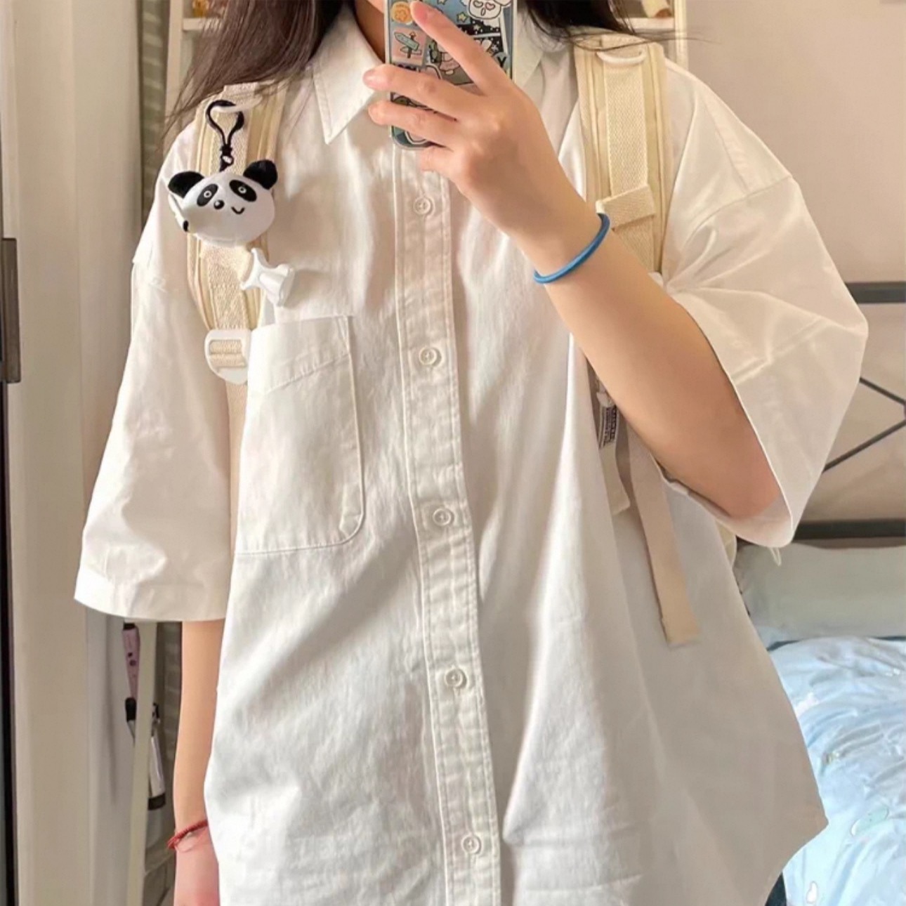 Solid color short-sleeved shirt for women 2025 summer new loose Korean version solid color top versatile casual niche shirt