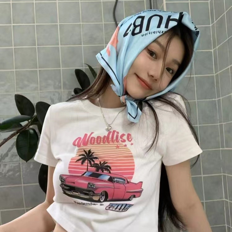 Korean loose short age-reducing cartoon doodle print student short-sleeved T-shirt for women small tops ins