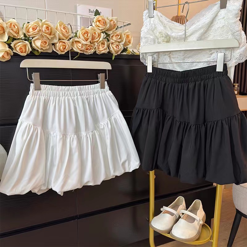 Sweet Girl Style Elastic Waist Puffy Skirt Women Fashion Anti-Aging Slimming A-Shape Flower Bud Short Skirt 
