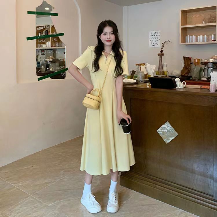 New French high-end style and fashionable yellow small polo dress niche design